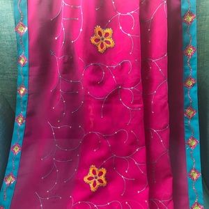 Hot Pink Majenta Sparkly Indian Sari / Saree